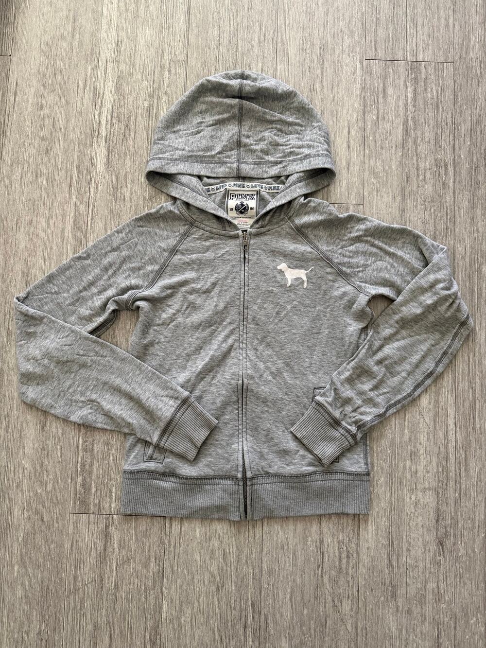 Victoria's Secret PINK Vintage Gray Zip Up "Make Art Not War"